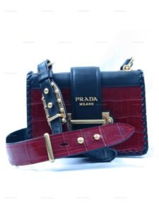 Prada Crocodile Leather Cahier Shoulder Bag Red