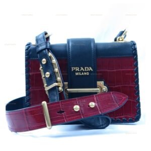 Prada Crocodile Leather Cahier Shoulder Bag Red